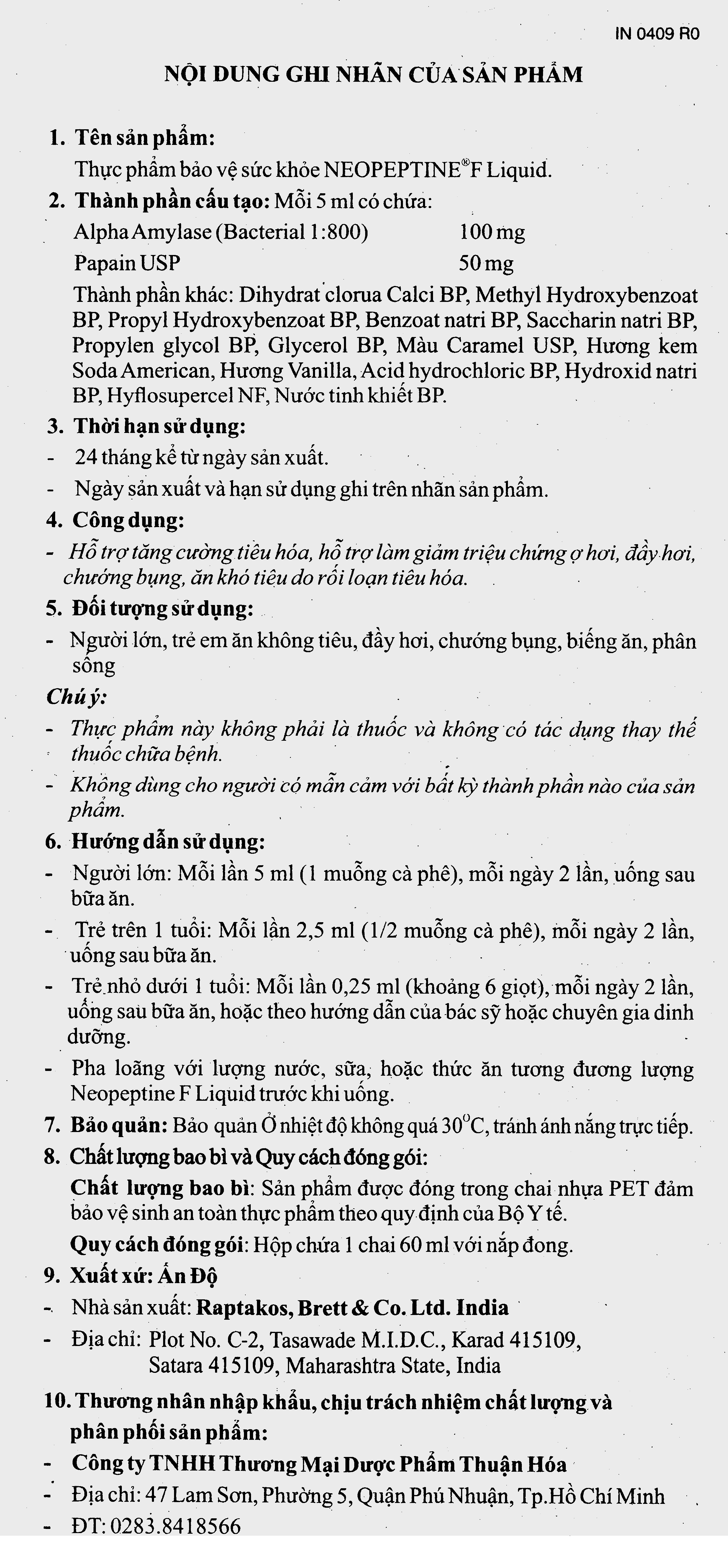 Neopeptine F Liquid hỗ trợ tăng cường tiêu hóa, giảm chướng bụng, đầy hơi chai 60 ml - 14